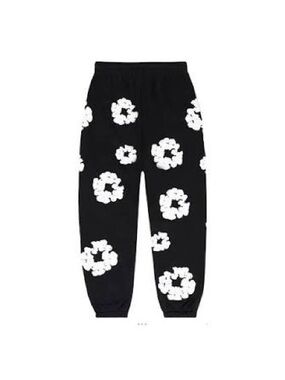 Black Sweatpants with White Floral Print Joggers